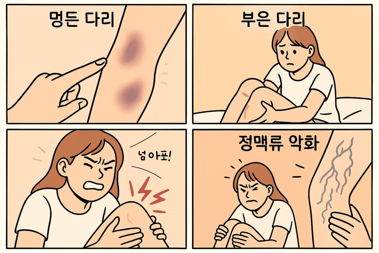 종아리 마사지기의 부작용 4가지 케이스. 과도한 세기로 다리에 멍이 들거나, 더 붓거나, 다리 통증이 심하게 느껴진다거나, 정맥류가 더 악화한다는 부작용 등이 있다.
