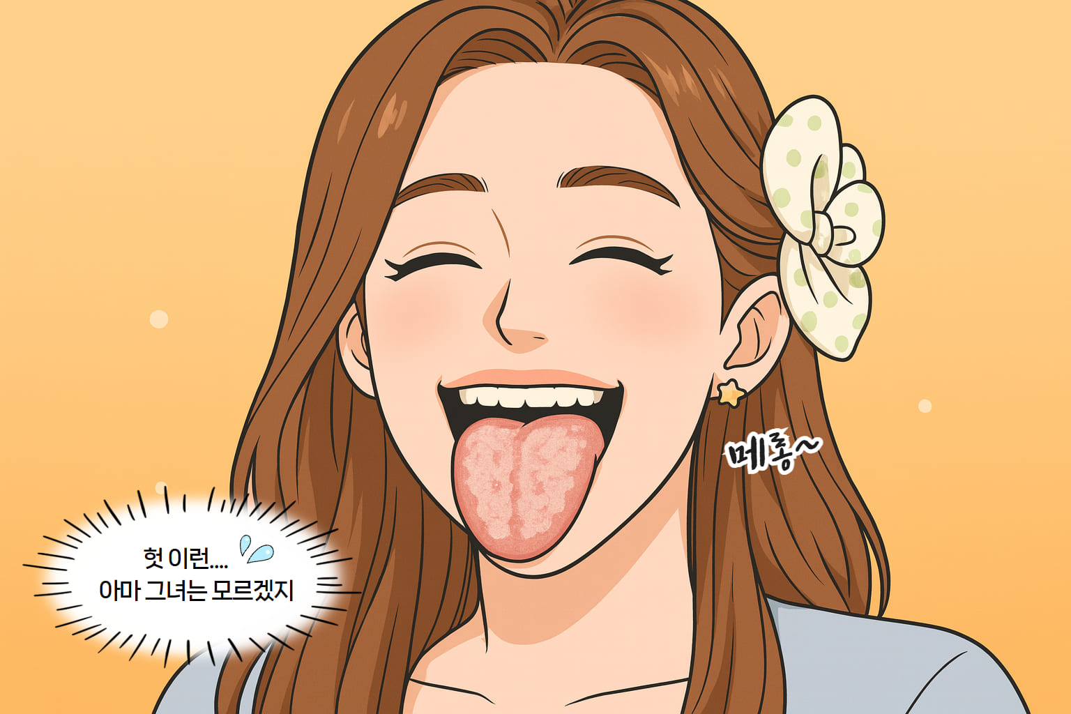 예쁜 그녀가 혀를 메롱하고 내밀었는데 안타깝게도 혀에 설태가 있다면 확 깰 수 밖에 없다.