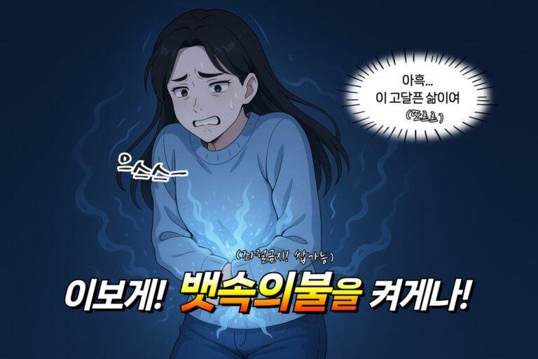 복부 냉증으로 오들오들 떨고 있는 여성. 뱃속의 불, 아그니가 꺼지면 오장육부 전체에 비상이 걸린 것!