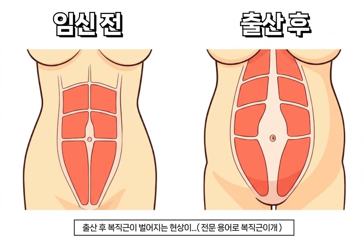 임신으로 인해 벌어진 자궁과 복직근은 출산 후, 산욕기에 점점 회복이 되는데 문제는 이 시기에 복압 회복이 안되면 복직근이 벌어진 상태, 즉 복직근이개가 계속 남게 된다는 것입니다. 이렇게 되면 몸의 중심의 힘이 떨어지면서 배는 늘 나와 보이고 허리 통증이 만성화되고 성감에도 문제가 생기죠. 또 힘도 없구요.